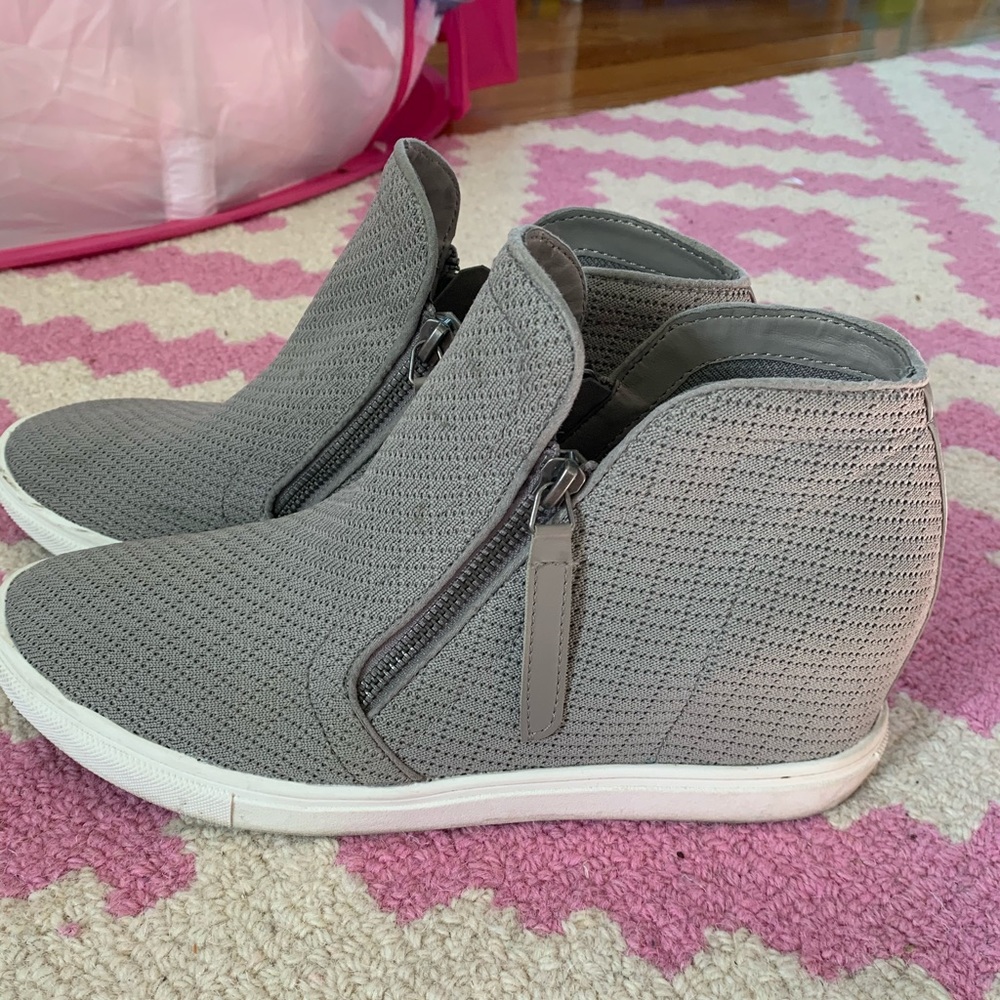 Madden Girl Woven Wedge Sneakers- gray